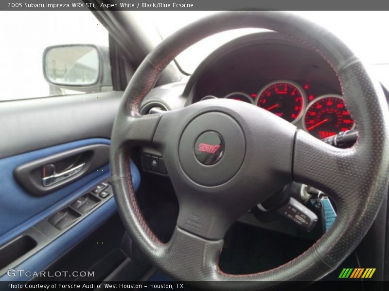 Aspen White / Black/Blue Ecsaine 2005 Subaru Impreza WRX STi
