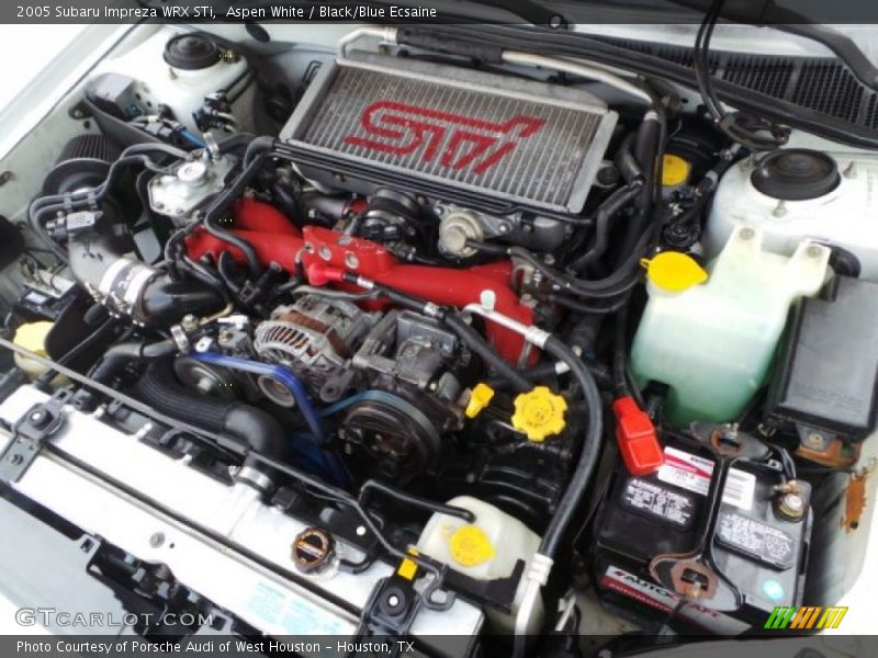 Aspen White / Black/Blue Ecsaine 2005 Subaru Impreza WRX STi