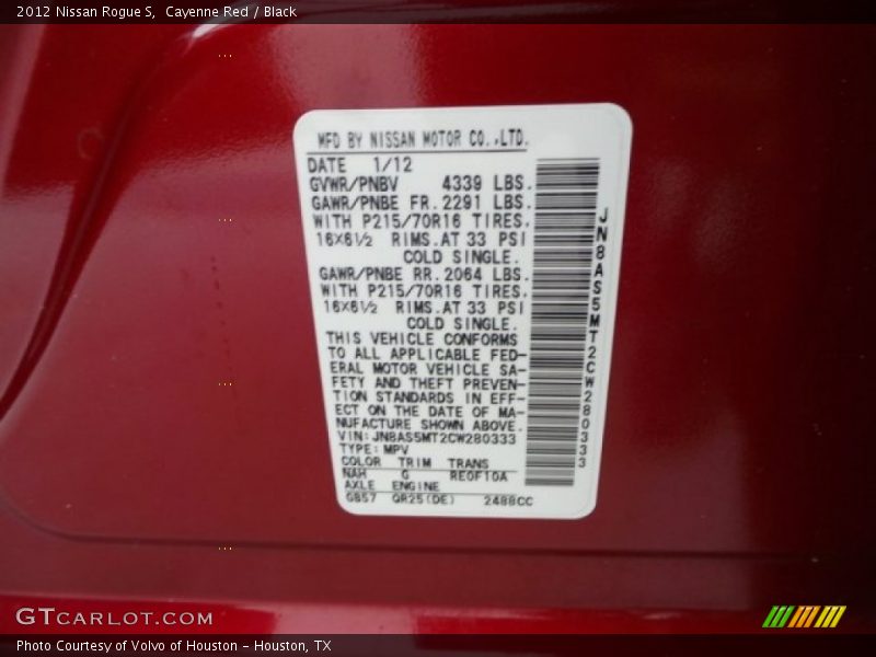 Cayenne Red / Black 2012 Nissan Rogue S