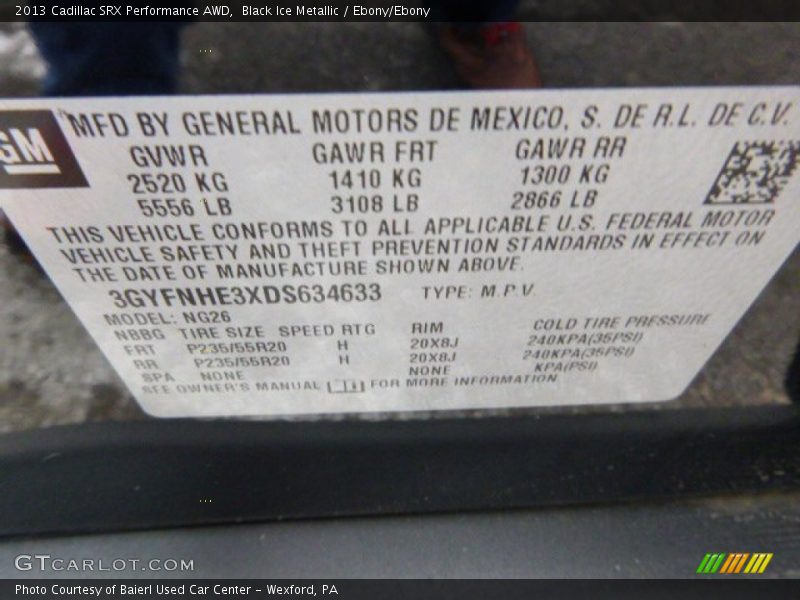 Black Ice Metallic / Ebony/Ebony 2013 Cadillac SRX Performance AWD