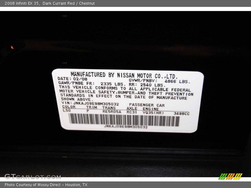 Dark Currant Red / Chestnut 2008 Infiniti EX 35