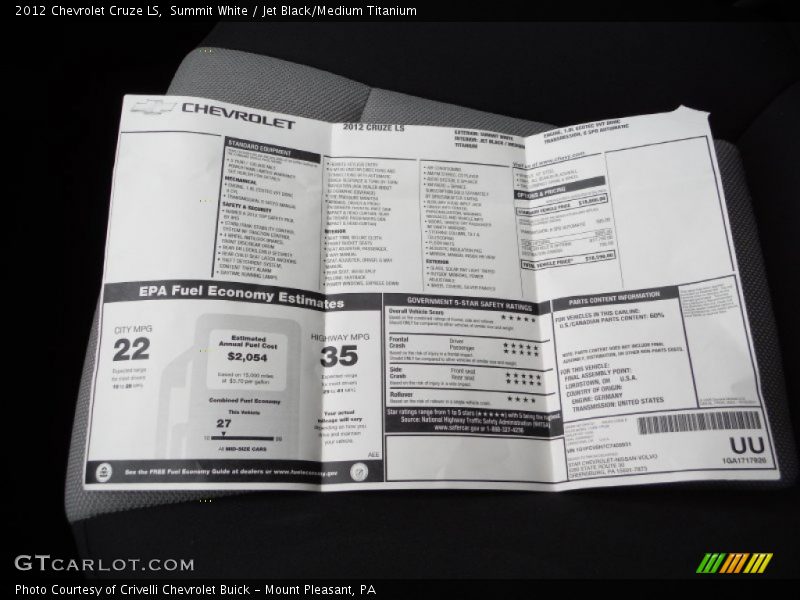  2012 Cruze LS Window Sticker