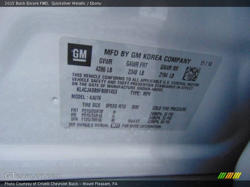 Quicksilver Metallic / Ebony 2015 Buick Encore FWD
