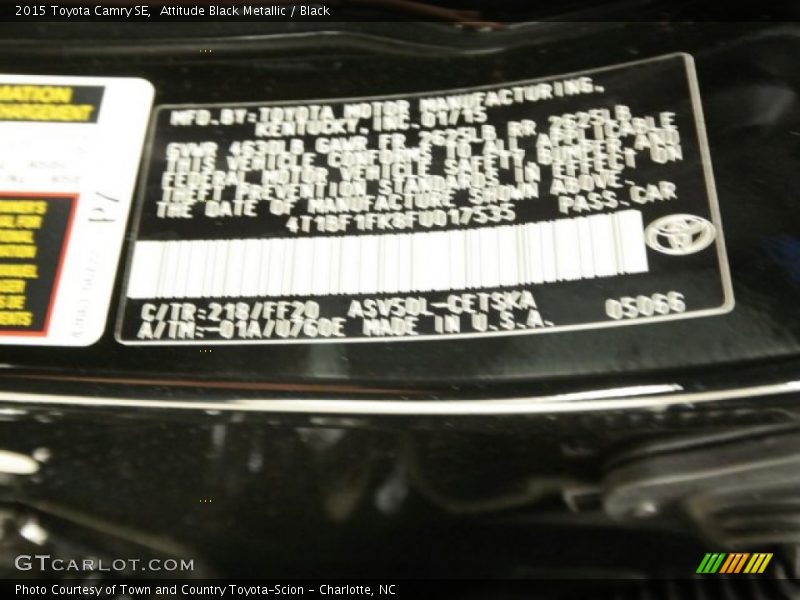 Attitude Black Metallic / Black 2015 Toyota Camry SE