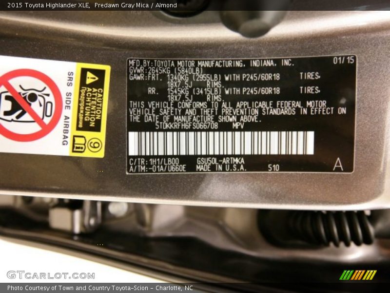 Predawn Gray Mica / Almond 2015 Toyota Highlander XLE