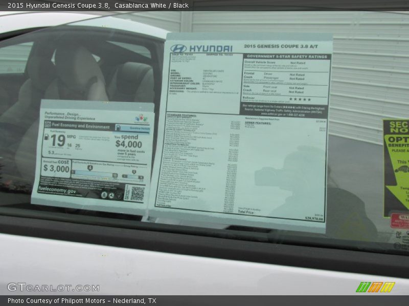 2015 Genesis Coupe 3.8 Window Sticker