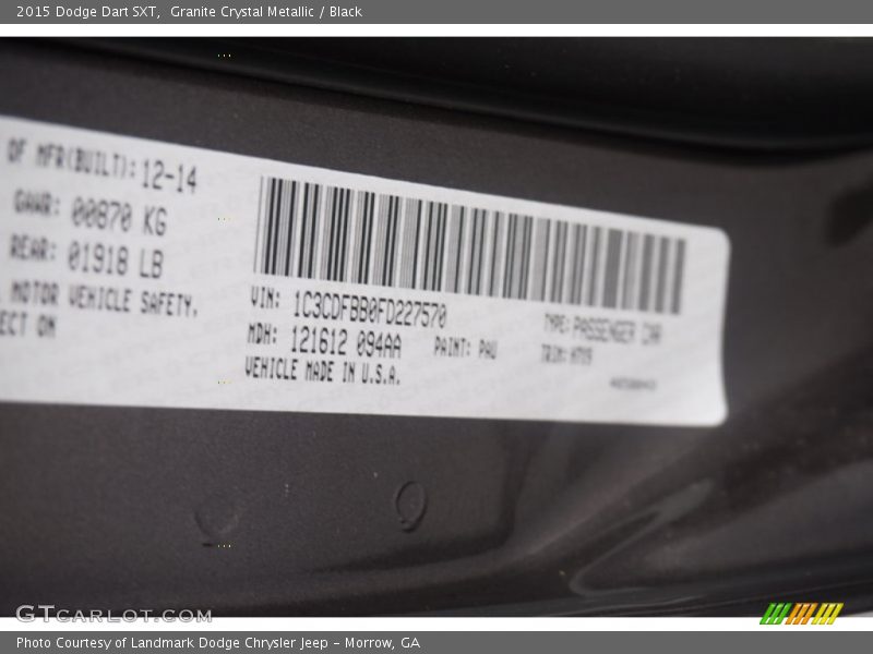 Granite Crystal Metallic / Black 2015 Dodge Dart SXT