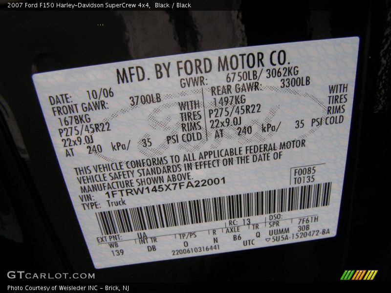 Black / Black 2007 Ford F150 Harley-Davidson SuperCrew 4x4