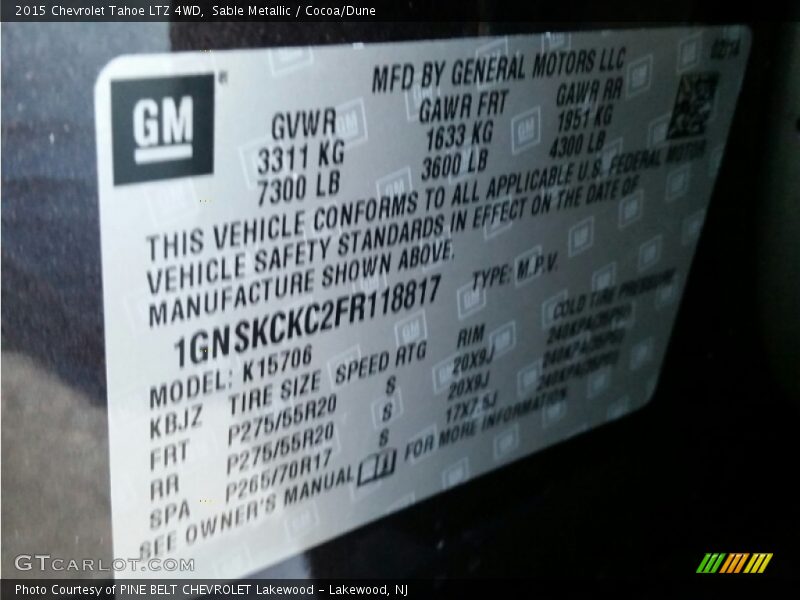 Sable Metallic / Cocoa/Dune 2015 Chevrolet Tahoe LTZ 4WD