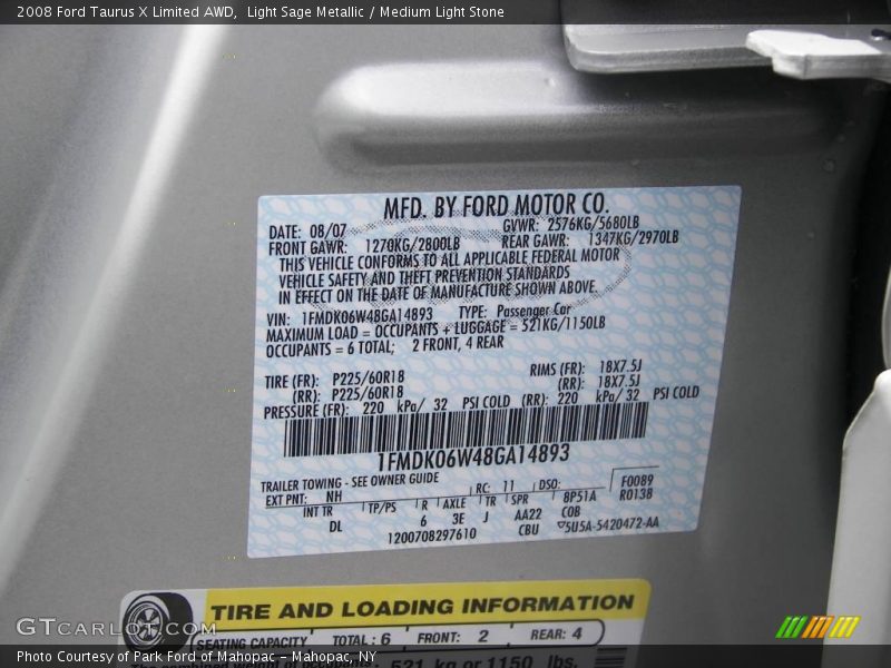 Light Sage Metallic / Medium Light Stone 2008 Ford Taurus X Limited AWD
