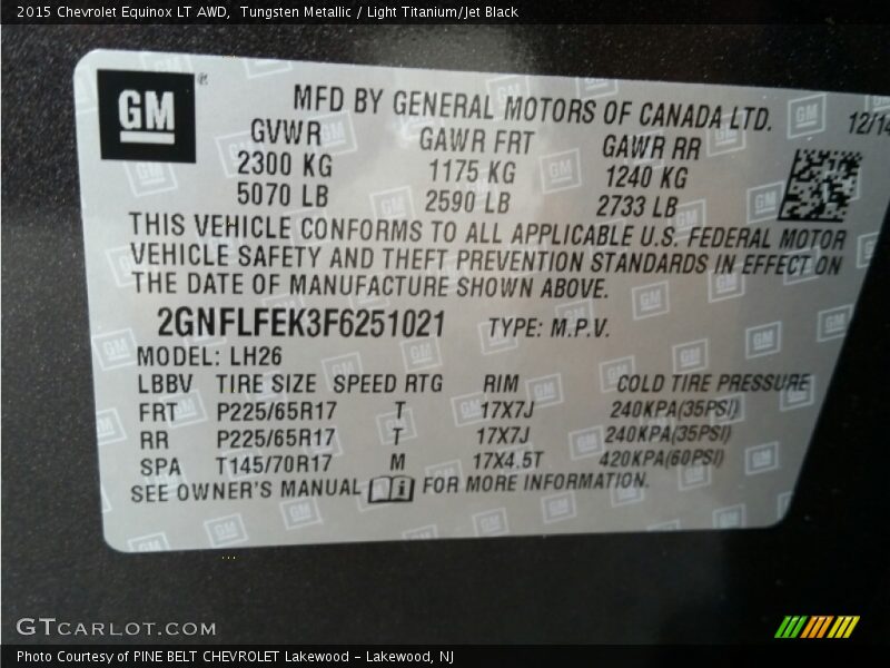 Tungsten Metallic / Light Titanium/Jet Black 2015 Chevrolet Equinox LT AWD