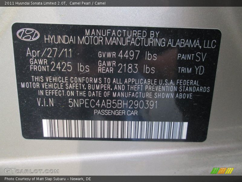 Camel Pearl / Camel 2011 Hyundai Sonata Limited 2.0T