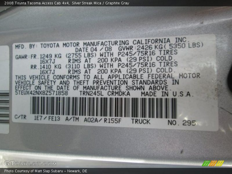 Silver Streak Mica / Graphite Gray 2008 Toyota Tacoma Access Cab 4x4