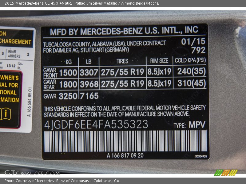 Palladium Silver Metallic / Almond Beige/Mocha 2015 Mercedes-Benz GL 450 4Matic