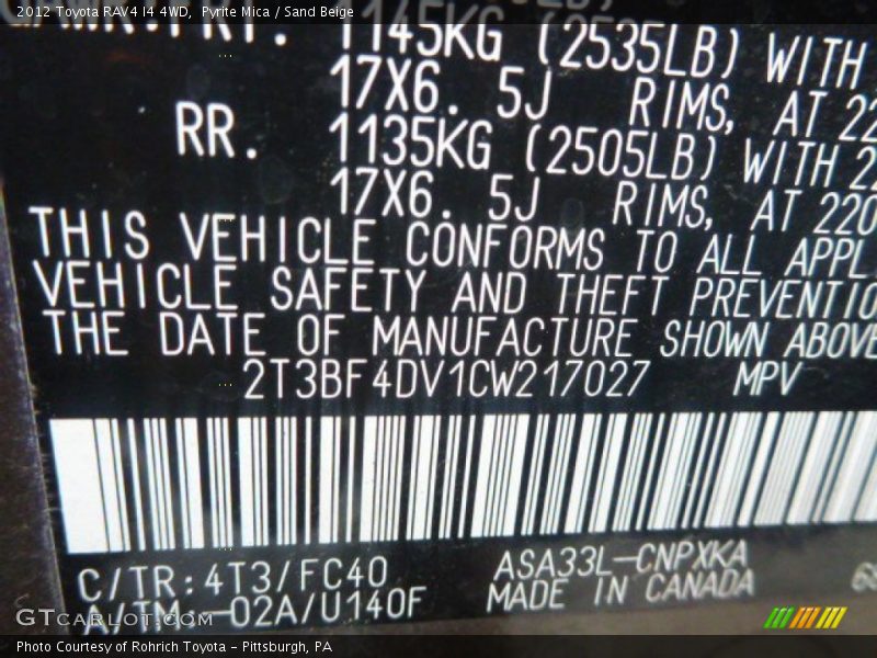 Pyrite Mica / Sand Beige 2012 Toyota RAV4 I4 4WD