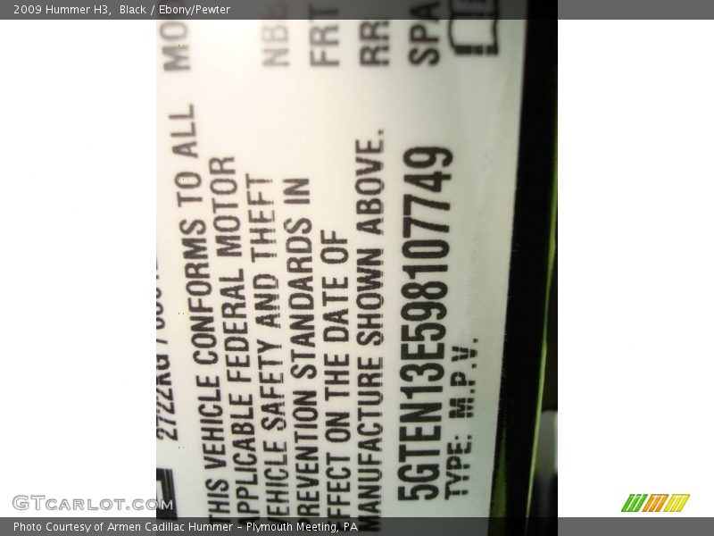 Black / Ebony/Pewter 2009 Hummer H3