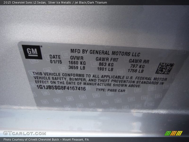 Silver Ice Metallic / Jet Black/Dark Titanium 2015 Chevrolet Sonic LS Sedan