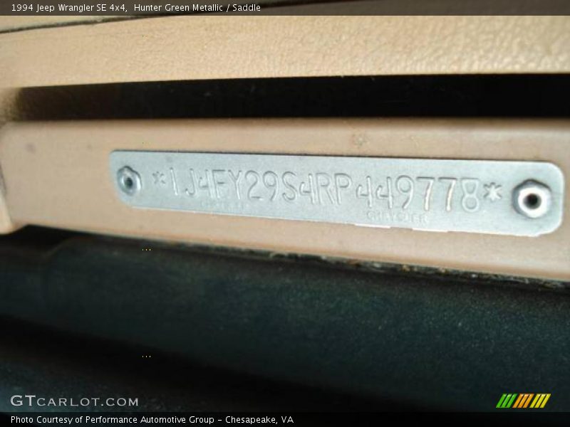 Hunter Green Metallic / Saddle 1994 Jeep Wrangler SE 4x4