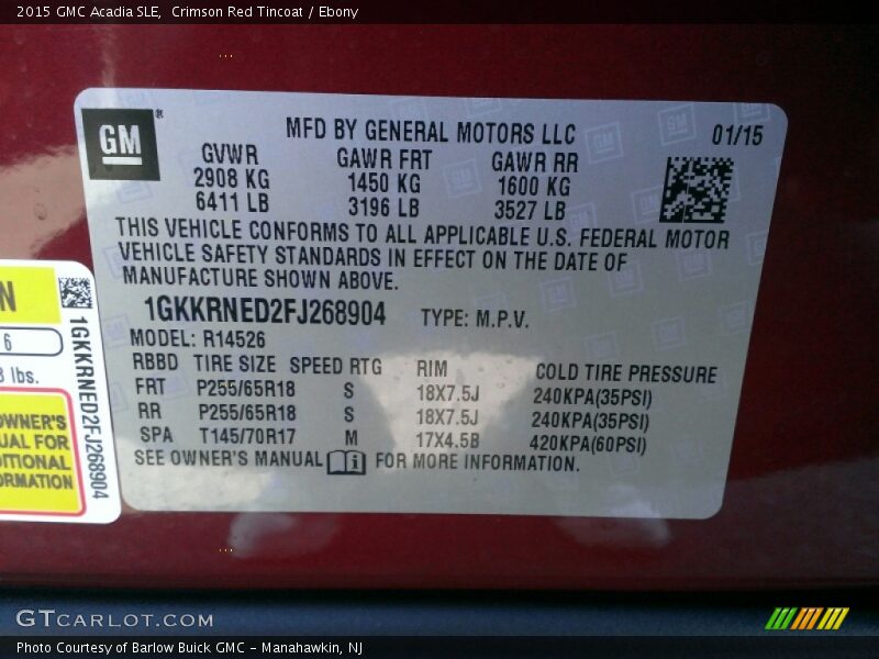 Crimson Red Tincoat / Ebony 2015 GMC Acadia SLE