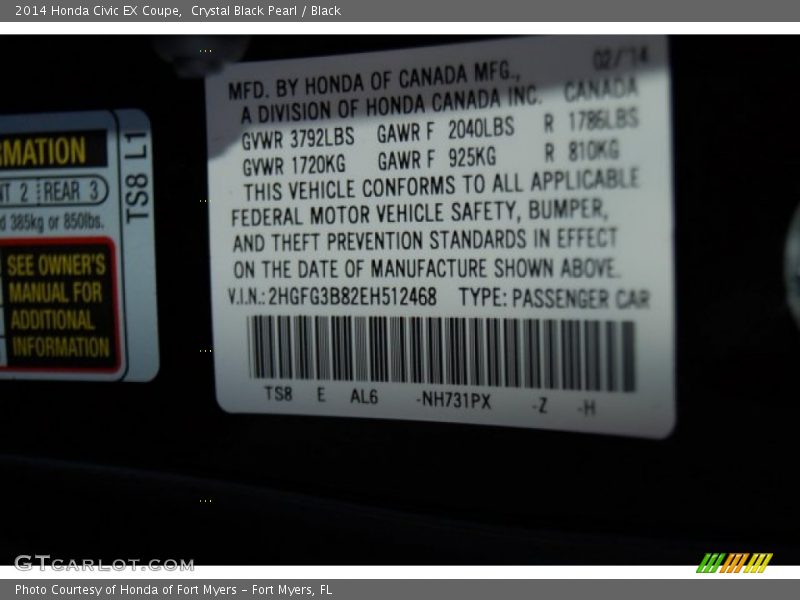 Crystal Black Pearl / Black 2014 Honda Civic EX Coupe