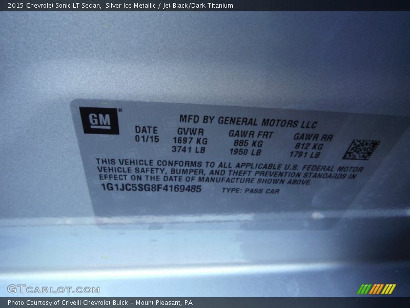 Silver Ice Metallic / Jet Black/Dark Titanium 2015 Chevrolet Sonic LT Sedan