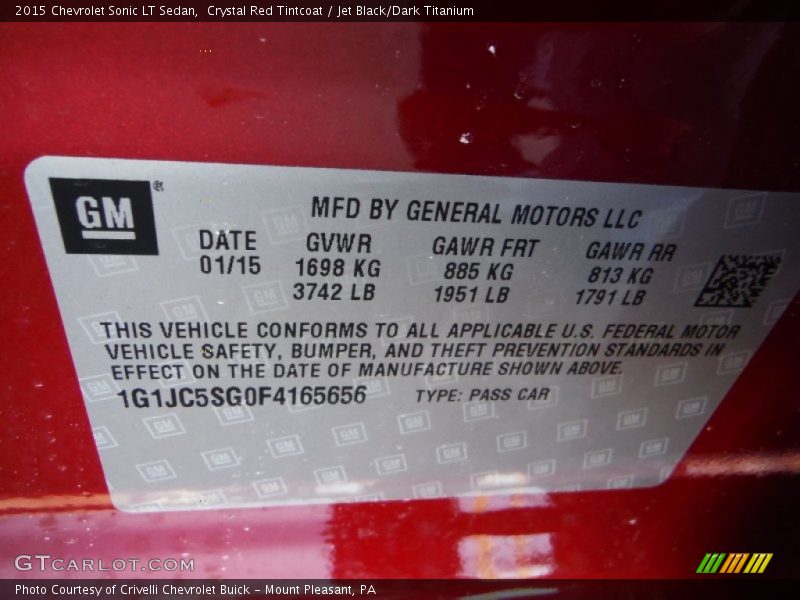 Crystal Red Tintcoat / Jet Black/Dark Titanium 2015 Chevrolet Sonic LT Sedan