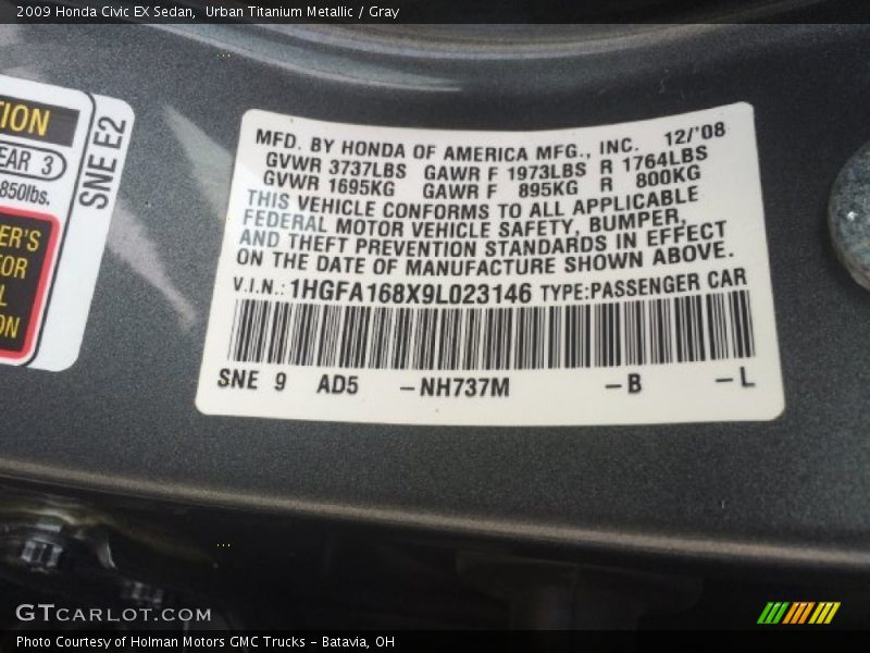 Urban Titanium Metallic / Gray 2009 Honda Civic EX Sedan