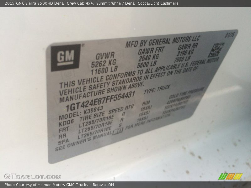 Summit White / Denali Cocoa/Light Cashmere 2015 GMC Sierra 3500HD Denali Crew Cab 4x4