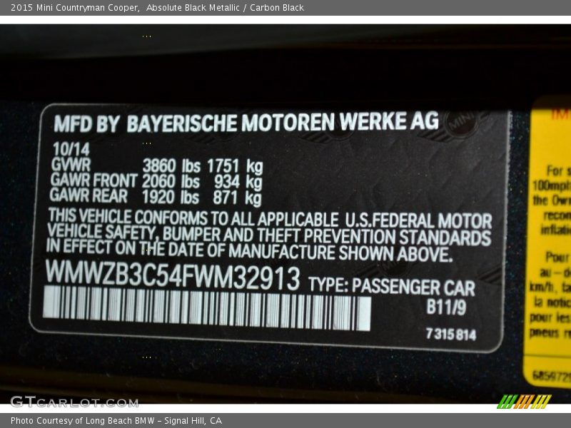 Absolute Black Metallic / Carbon Black 2015 Mini Countryman Cooper