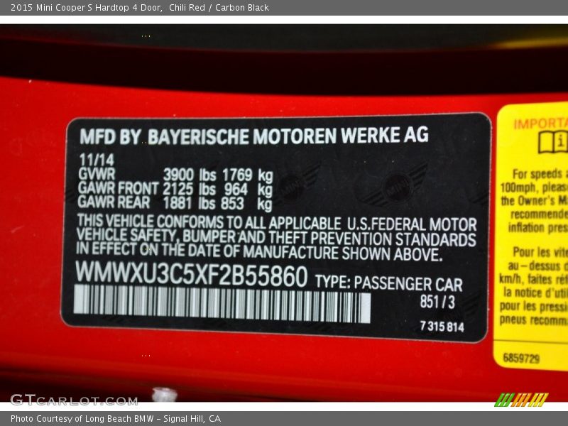 Chili Red / Carbon Black 2015 Mini Cooper S Hardtop 4 Door