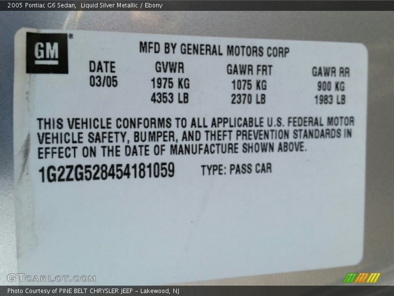 Liquid Silver Metallic / Ebony 2005 Pontiac G6 Sedan