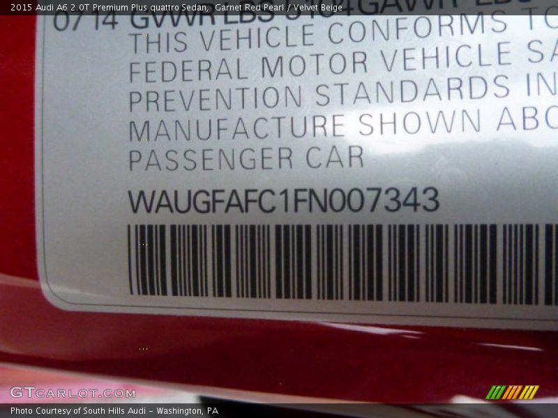 Garnet Red Pearl / Velvet Beige 2015 Audi A6 2.0T Premium Plus quattro Sedan