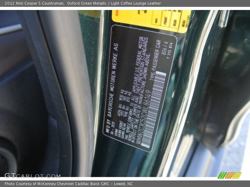 Oxford Green Metallic / Light Coffee Lounge Leather 2012 Mini Cooper S Countryman