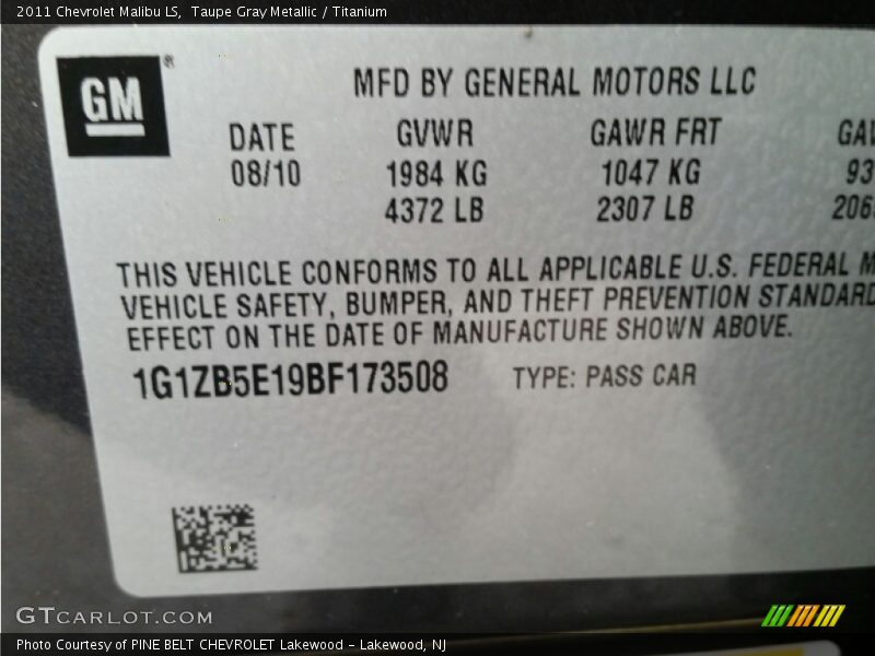 Taupe Gray Metallic / Titanium 2011 Chevrolet Malibu LS