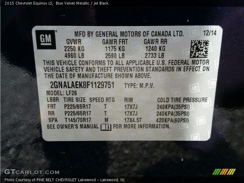 Blue Velvet Metallic / Jet Black 2015 Chevrolet Equinox LS