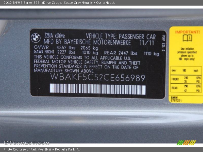 Space Grey Metallic / Oyster/Black 2012 BMW 3 Series 328i xDrive Coupe
