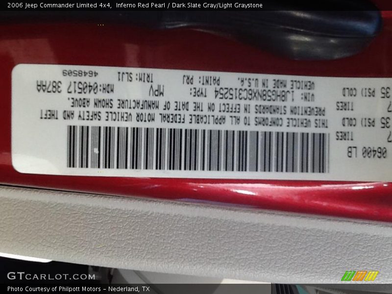 Inferno Red Pearl / Dark Slate Gray/Light Graystone 2006 Jeep Commander Limited 4x4