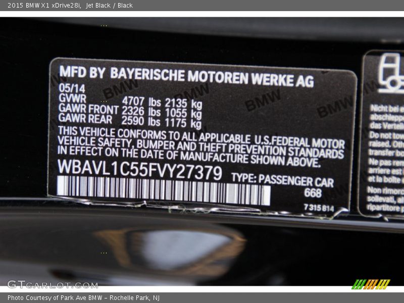 Jet Black / Black 2015 BMW X1 xDrive28i