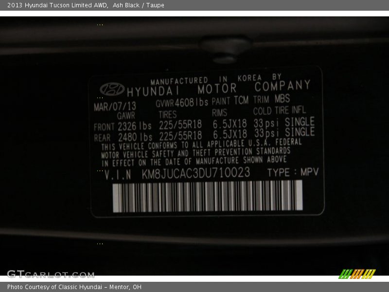 Ash Black / Taupe 2013 Hyundai Tucson Limited AWD