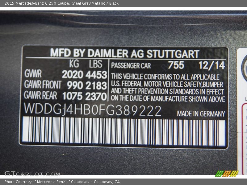 Steel Grey Metallic / Black 2015 Mercedes-Benz C 250 Coupe