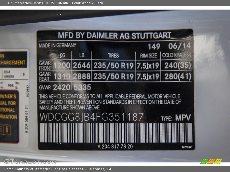 Polar White / Black 2015 Mercedes-Benz GLK 350 4Matic