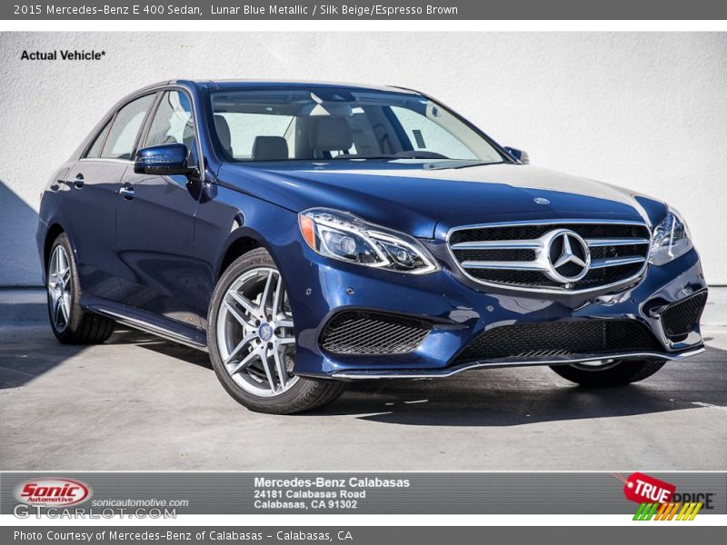 Lunar Blue Metallic / Silk Beige/Espresso Brown 2015 Mercedes-Benz E 400 Sedan