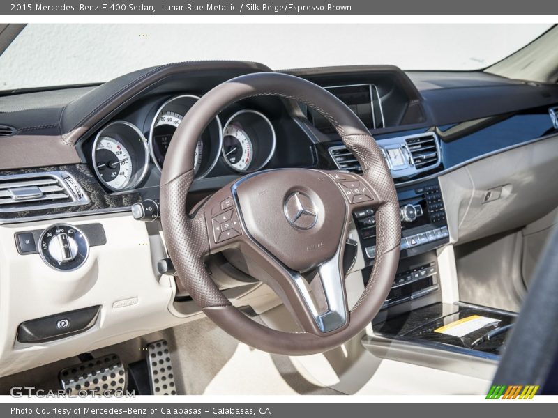 Lunar Blue Metallic / Silk Beige/Espresso Brown 2015 Mercedes-Benz E 400 Sedan