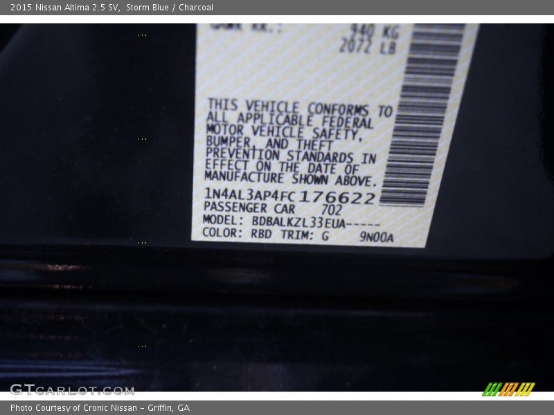 2015 Altima 2.5 SV Storm Blue Color Code RBD