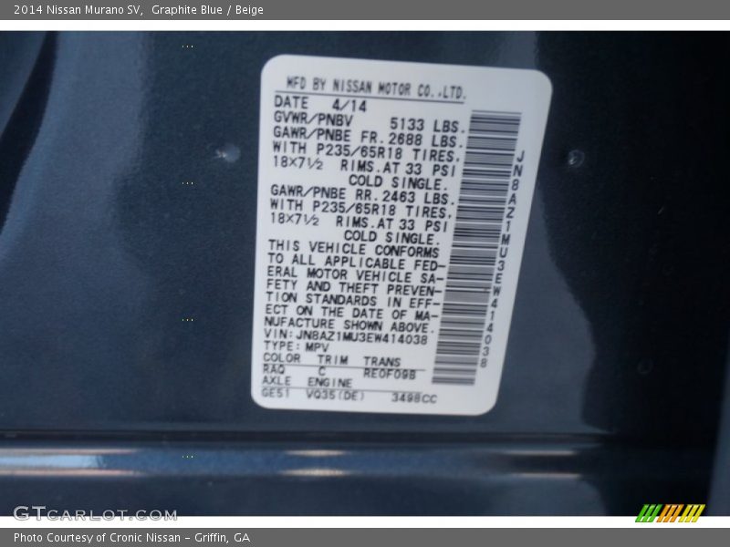 Graphite Blue / Beige 2014 Nissan Murano SV