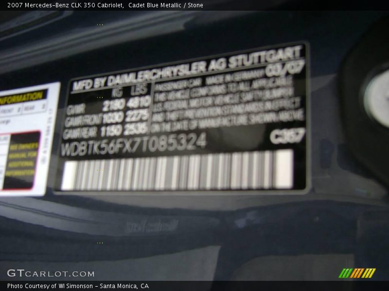 Cadet Blue Metallic / Stone 2007 Mercedes-Benz CLK 350 Cabriolet