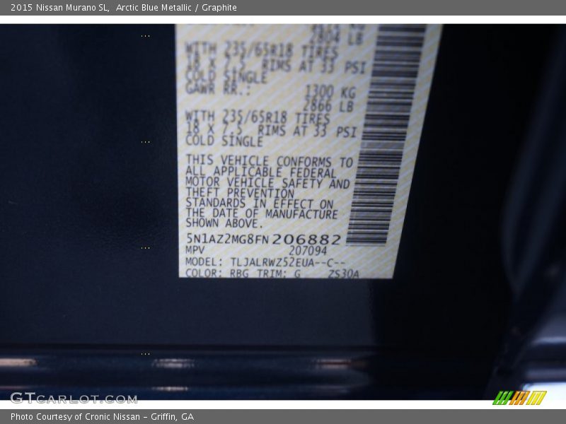Arctic Blue Metallic / Graphite 2015 Nissan Murano SL