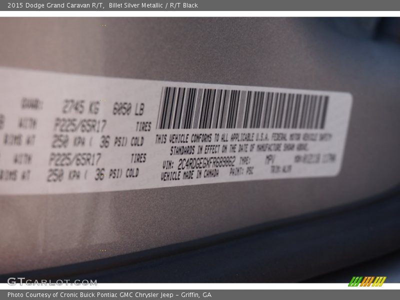 2015 Grand Caravan R/T Billet Silver Metallic Color Code PSC