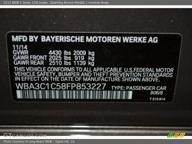 Sparkling Bronze Metallic / Venetian Beige 2015 BMW 3 Series 328i Sedan