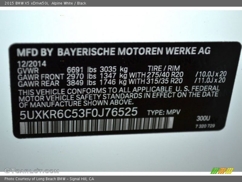 2015 X5 xDrive50i Alpine White Color Code 300